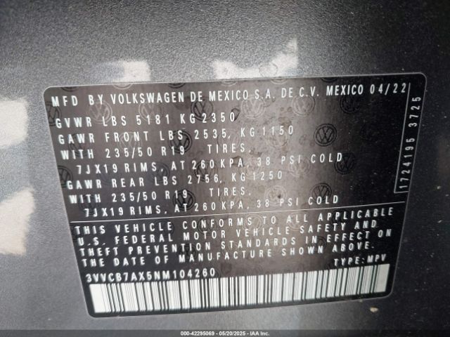 2022 VOLKSWAGEN TIGUAN 3VVCB7AX5NM104260 Photo 8
