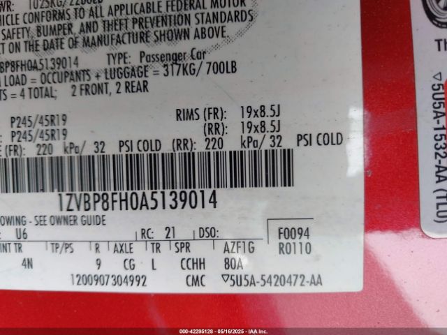 2010 FORD MUSTANG 1ZVBP8FH0A5139014 Photo 8