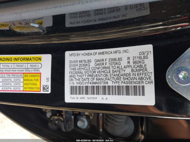 1HGCV1F43MA057308 Honda Accord Sport Special Edition