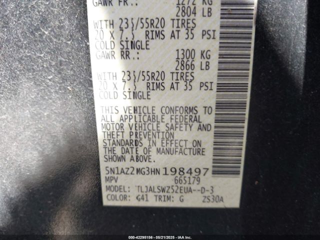 5N1AZ2MG3HN198497 Nissan Murano Platinum