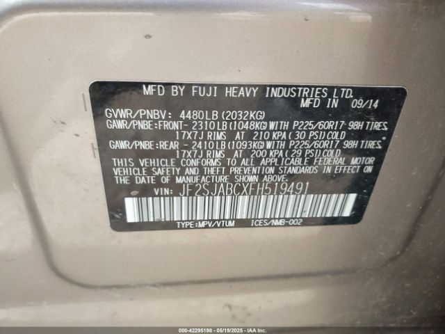 JF2SJABCXFH519491 Subaru Forester 2.5i