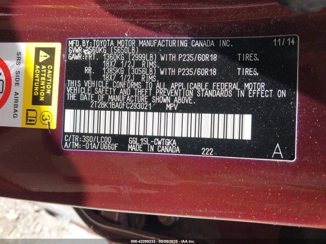 Lexus 2gr-fe 2015 2T2BK1BA0FC293021 Image 9