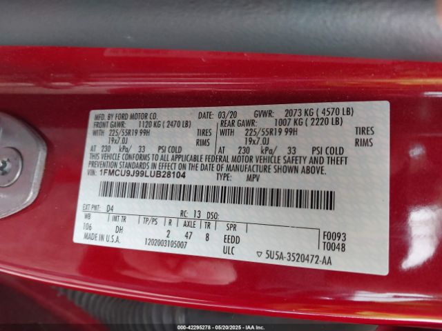 2020 FORD ESCAPE 1FMCU9J99LUB28104 Photo 8