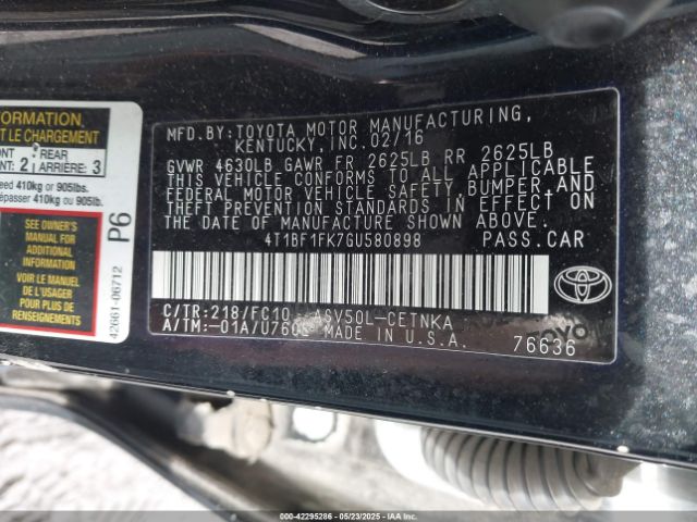 4T1BF1FK7GU580898 Toyota CAMRY LE