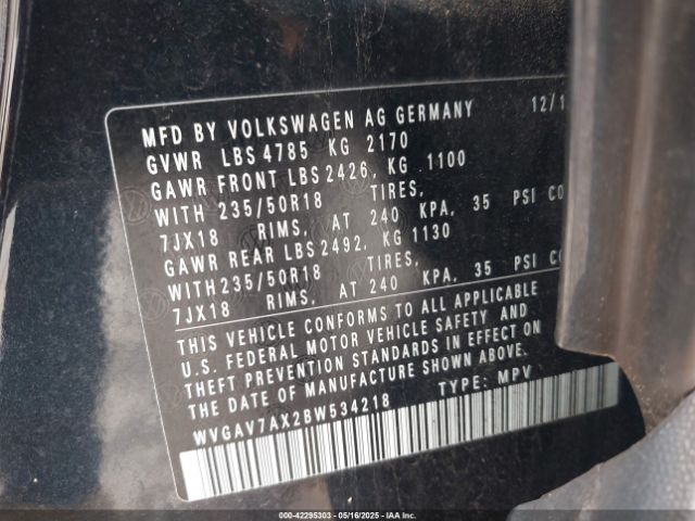 2011 VOLKSWAGEN TIGUAN WVGAV7AX2BW534218 Photo 8