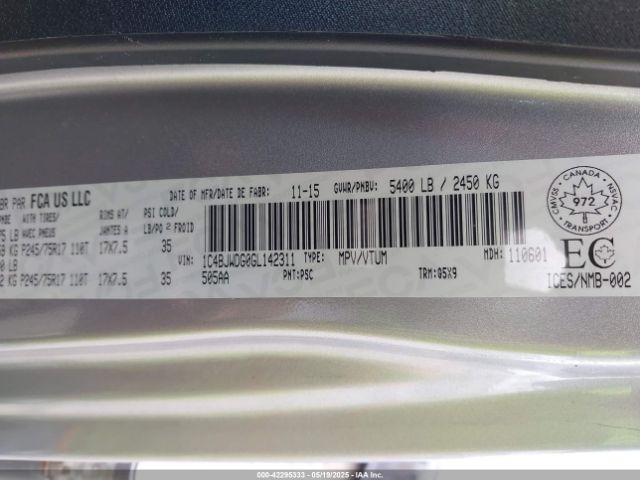 1C4BJWDG0GL142311 Jeep Wrangler Unlimited Sport