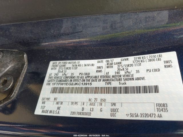1FTFW1EG2JKC13915 Ford F-150 Lariat