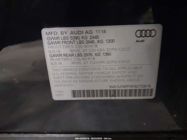 WA1LFAFP3FA072815 Audi Q5 2.0t Premium