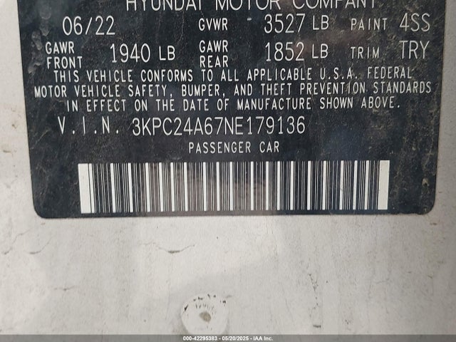 3KPC24A67NE179136 Hyundai ACCENT SE