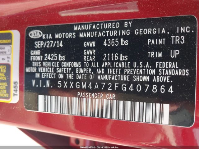 5XXGM4A72FG407864 KIA Optima Lx