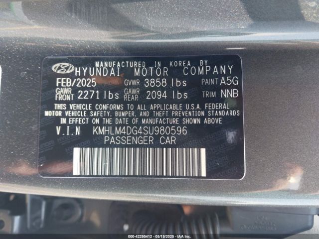 KMHLM4DG4SU980596 Hyundai Elantra Sel Sport