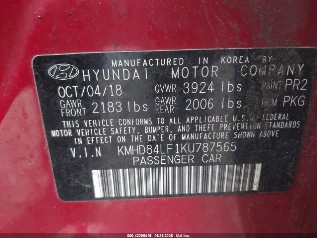 KMHD84LF1KU787565 Hyundai Elantra Value Edition
