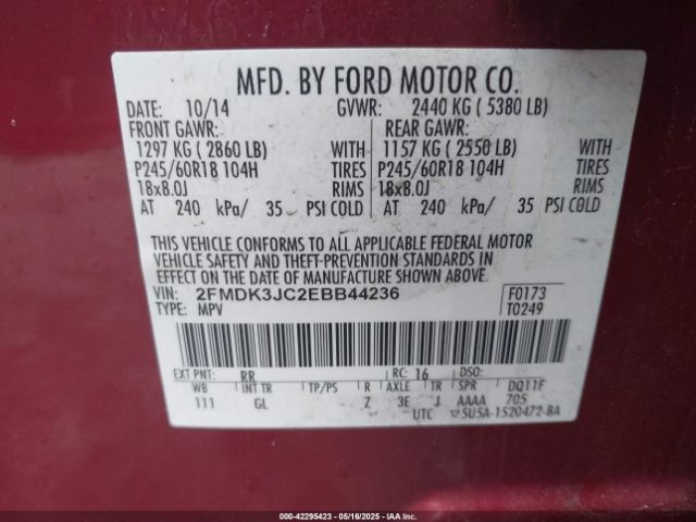 2FMDK3JC2EBB44236 Ford EDGE SEL