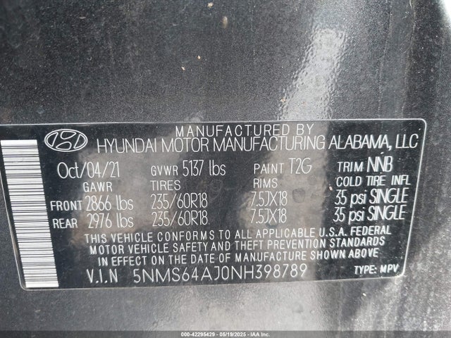 5NMS64AJ0NH398789 Hyundai Santa Fe Xrt