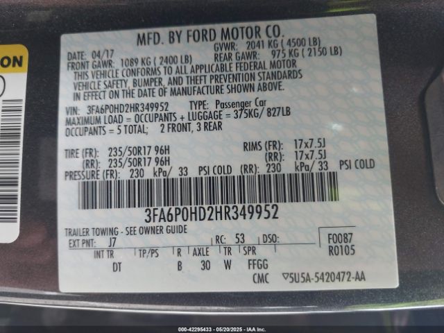 2017 FORD FUSION 3FA6P0HD2HR349952 Photo 8
