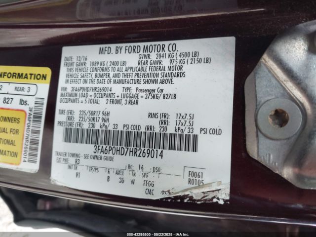 3FA6P0HD7HR269014 Ford FUSION SE
