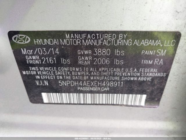5NPDH4AEXEH498911 Hyundai ELANTRA SE