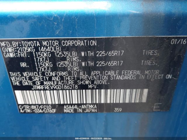 JTMRFREV9GD186218 Toyota Rav4 Xle