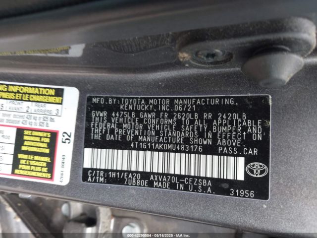2021 TOYOTA CAMRY 4T1G11AK0MU483176 Photo 8