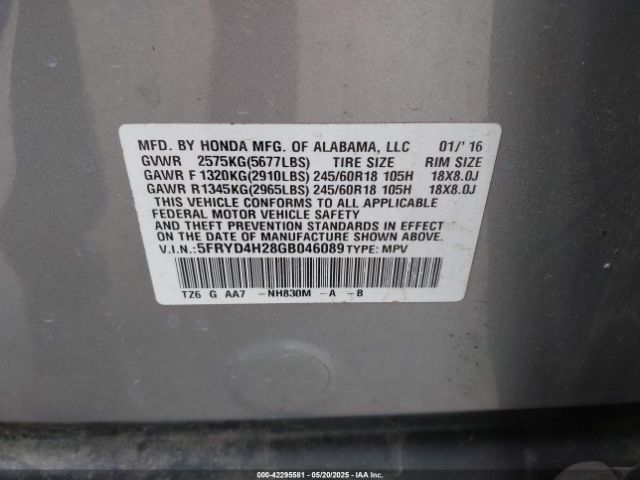 5FRYD4H28GB046089 Acura Mdx Acurawatch Plus Package