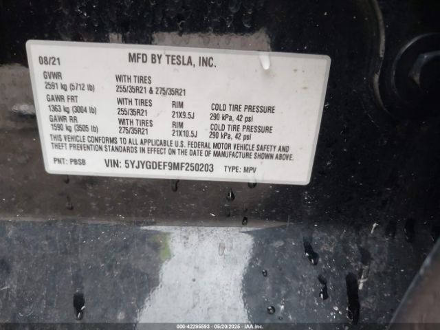 5YJYGDEF9MF250203 Tesla 2021