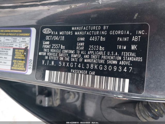 5XXGT4L38KG309347 KIA Optima S