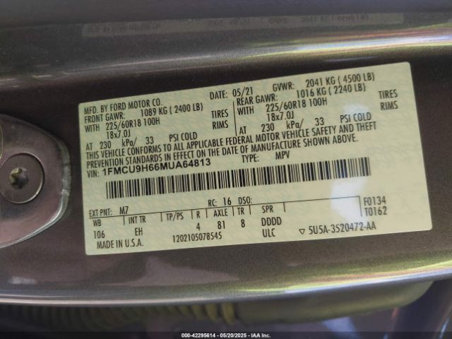 2021 FORD ESCAPE 1FMCU9H66MUA64813 Photo 8