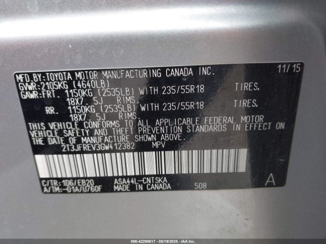 2T3JFREV3GW412382 Toyota RAV4 SE