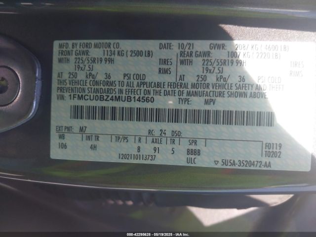1FMCU0BZ4MUB14560 Ford Escape Se Hybrid