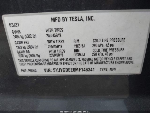 2021 TESLA MODEL Y 5YJYGDEE6MF146341 Photo 8