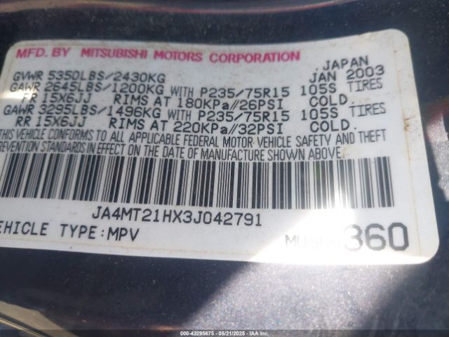 2003 MITSUBISHI MONTERO SPORT JA4MT21HX3J042791 Photo 8