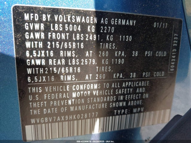 WVGBV7AX9HK028177 Volkswagen 2.0 tsi