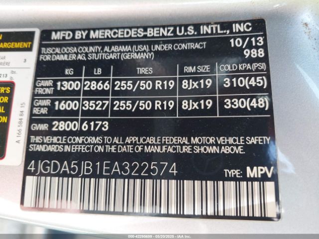 4JGDA5JB1EA322574 Mercedes-Benz ML 350