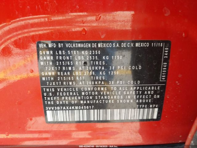 2019 VOLKSWAGEN TIGUAN 3VV3B7AX4KM045617 Photo 8