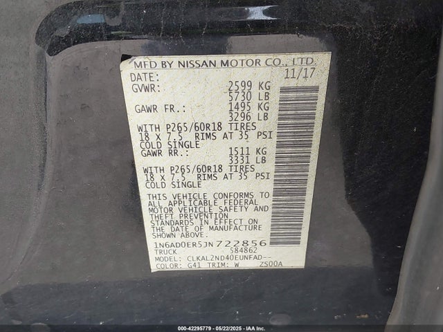 1N6AD0ER5JN722856 Nissan Frontier Sv