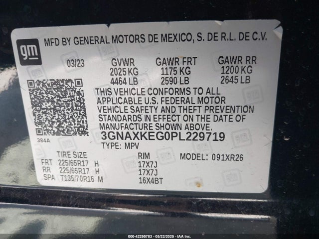 3GNAXKEG0PL229719 Chevrolet lsd