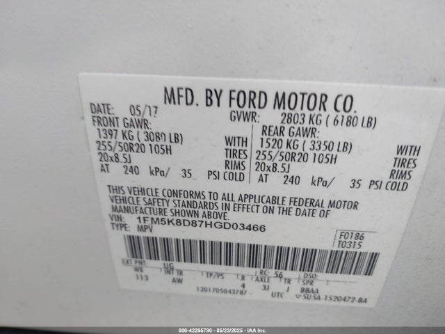Ford 3.5l ti-vct 2017 1FM5K8D87HGD03466 Image 9