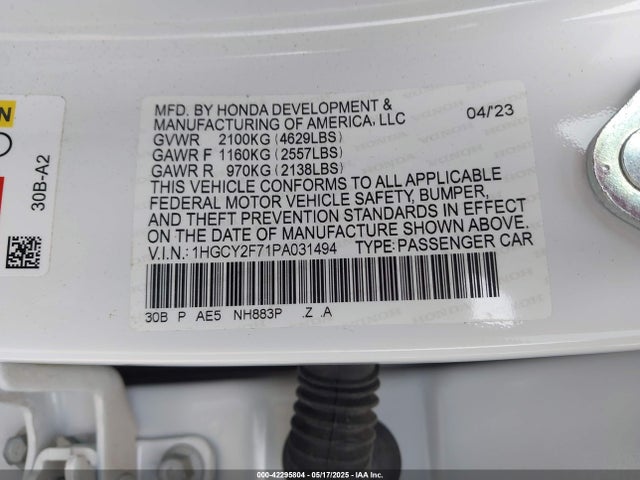 1HGCY2F71PA031494 Honda lfc5