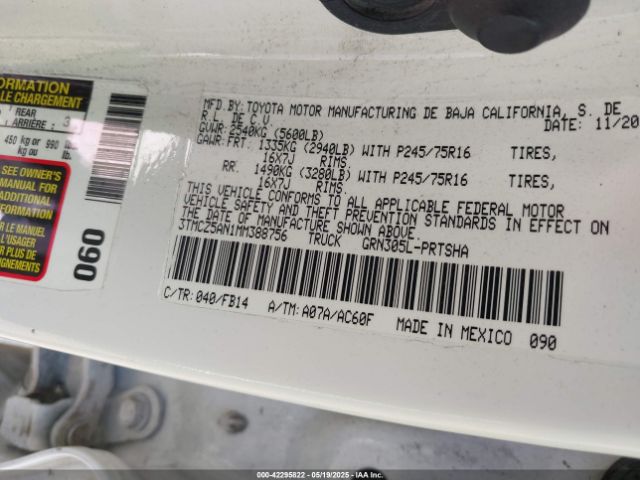 3TMCZ5AN1MM388756 Toyota Tacoma Sr V6