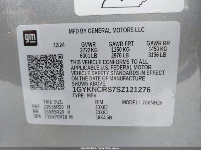 1GYKNCRS7SZ121276 Cadillac Xt5 Fwd Premium Luxury