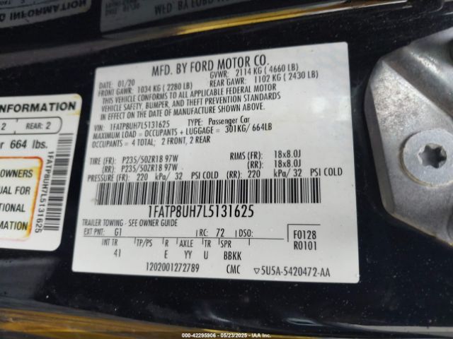 1FATP8UH7L5131625 Ford Mustang Ecoboost Premium