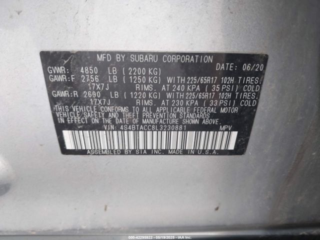2020 SUBARU OUTBACK 4S4BTACC8L3230881 Photo 8