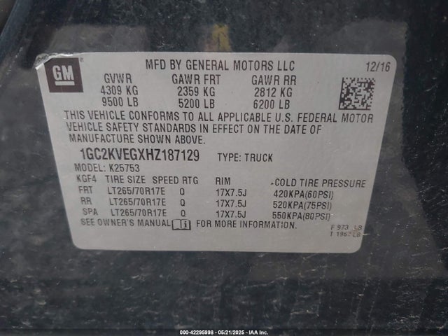 1GC2KVEGXHZ187129 Chevrolet Silverado 2500hd Lt