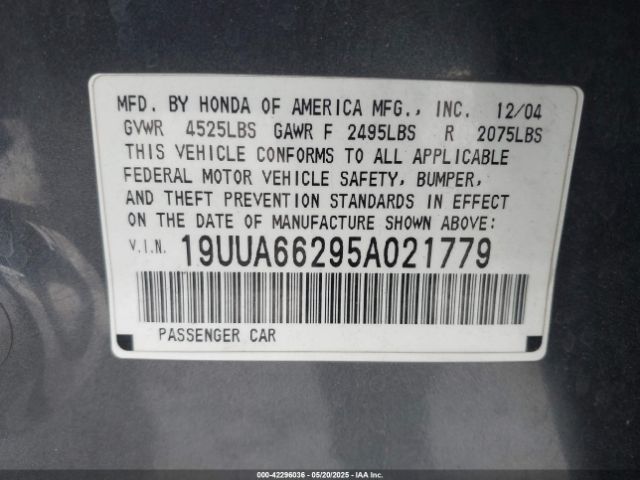 2005 ACURA TL 19UUA66295A021779 Photo 8