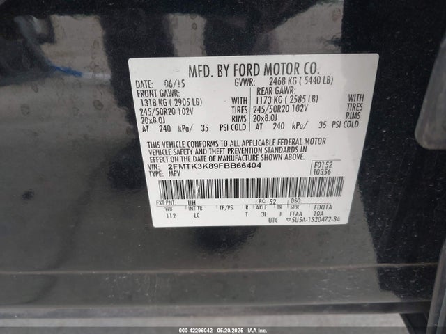 Ford 2015 2015 2FMTK3K89FBB66404 Image 9