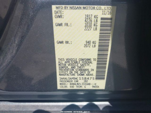 1N4AL3AP0HC158475 Nissan Altima 2.5 Sv