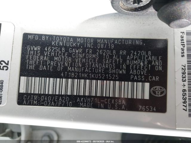 4T1B21HK1KU521525 Toyota a25a-fxs port+direct