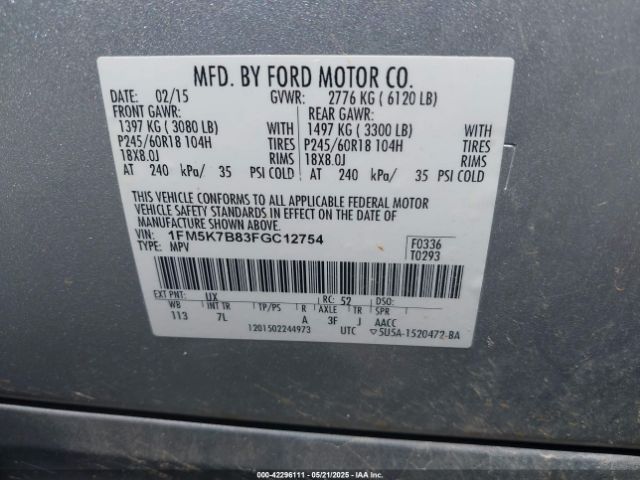 1FM5K7B83FGC12754 Ford Explorer