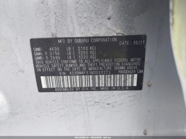2021 SUBARU LEGACY 4S3BWAF61M3020223 Photo 8