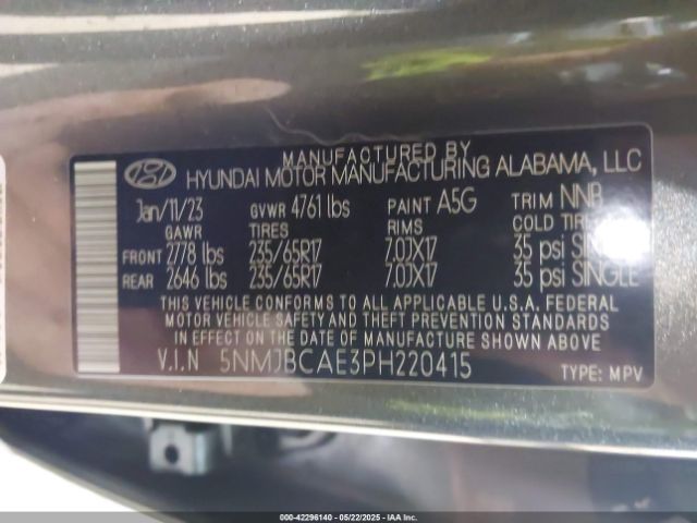 5NMJBCAE3PH220415 Hyundai TUCSON SEL
